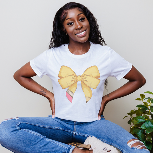 Pencil Bow Teacher Tee