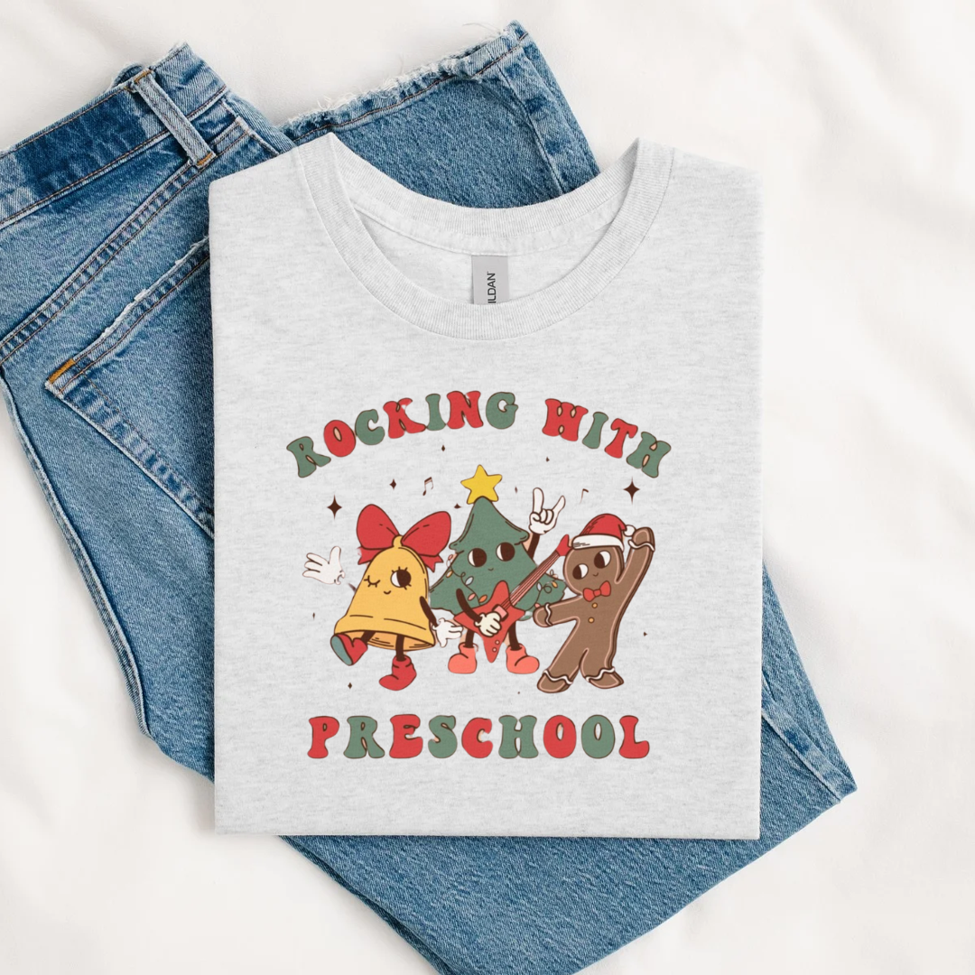 Rocking With Preschool Christmas Teacher Tee